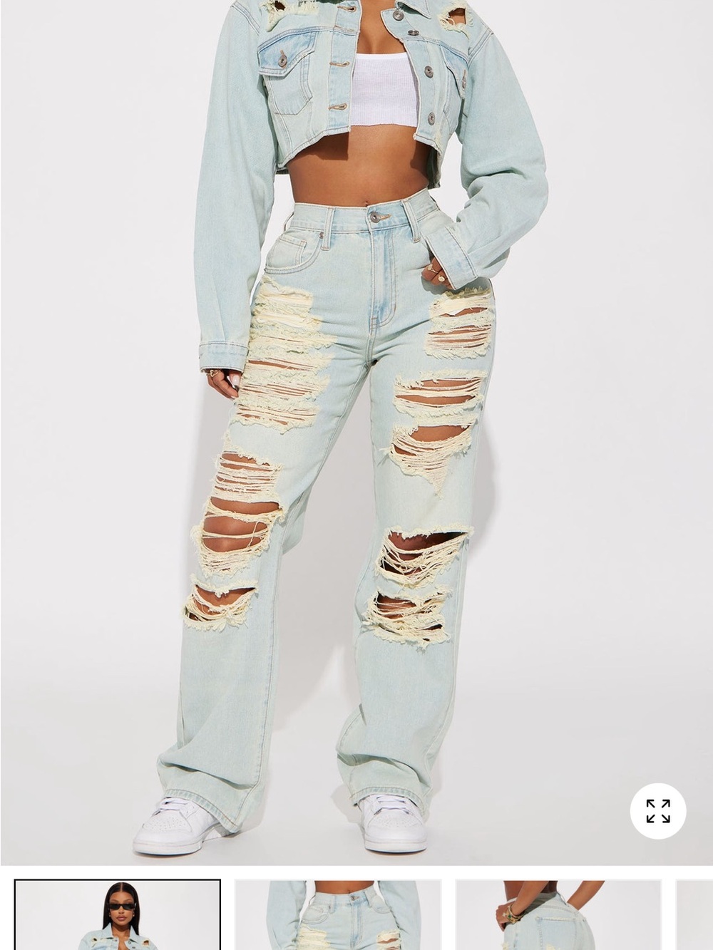 Fashion Nova Rhea Ripped Straight Leg Jeans High-Rise Light Wash Distressed